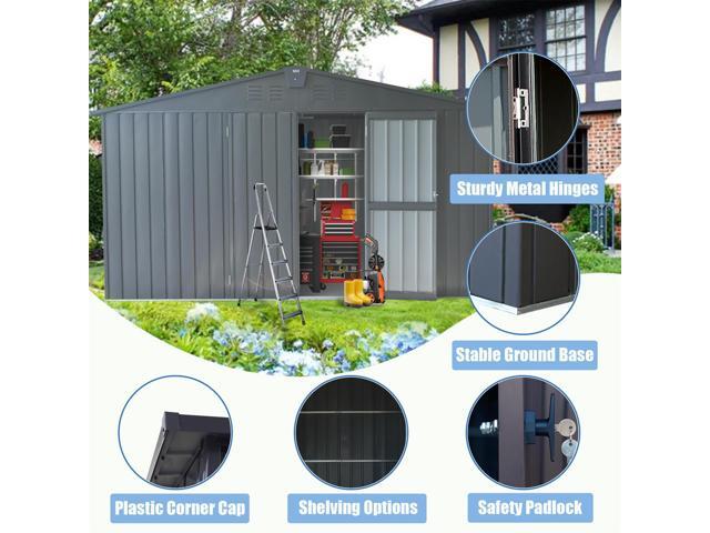 Backyard Storage Shed 11'x 9' with Galvanized Steel Frame & Windows, Outdoor Garden Shed Metal Utility Tool Storage Room with Lockable Door for...