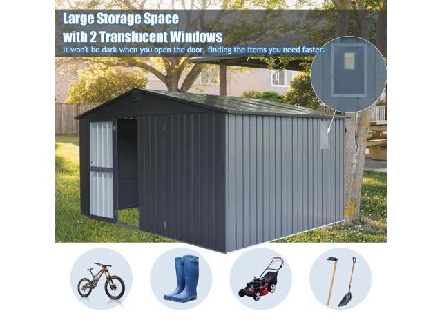 Backyard Storage Shed 11'x 9' with Galvanized Steel Frame & Windows, Outdoor Garden Shed Metal Utility Tool Storage Room with Lockable Door for...