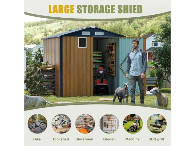 6x8FT Outdoor Steel Storage Shed, Lockable Doors, Compact Metal Tool Shed for Garden, Backyard, Patio, Utility, and Bike Storage,yellow
