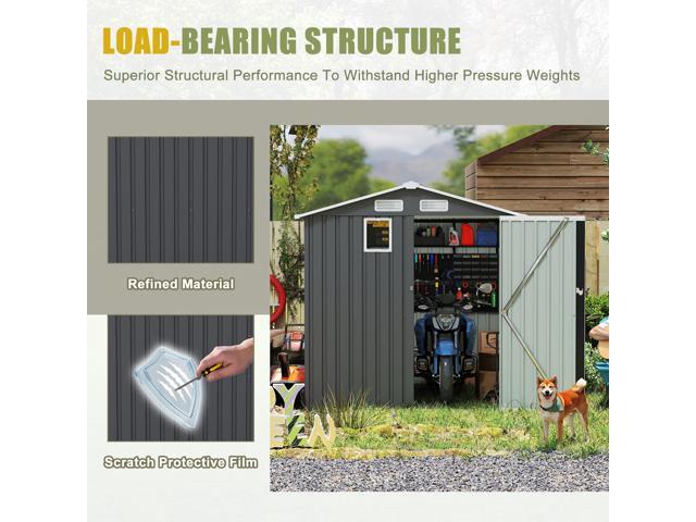 6x8FT Outdoor Steel Storage Shed, Lockable Doors, Compact Metal Tool Shed for Garden, Backyard, Patio, Utility, and Bike Storage,dark gray
