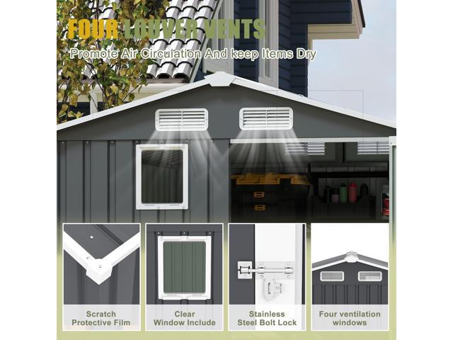 6x8FT Outdoor Steel Storage Shed, Lockable Doors, Compact Metal Tool Shed for Garden, Backyard, Patio, Utility, and Bike Storage,dark gray