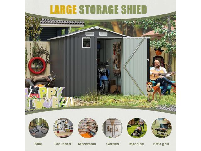 6x8FT Outdoor Steel Storage Shed, Lockable Doors, Compact Metal Tool Shed for Garden, Backyard, Patio, Utility, and Bike Storage,dark gray