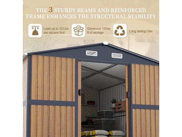 10X12 FT Outdoor Steel Storage Shed with Lockable Doors, 2 Windows, Garden Shed Ideal for Backyard, Patio Storage,Chicken Coop(Wood Panels & Frame...