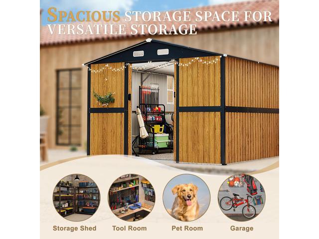 10X12 FT Outdoor Steel Storage Shed with Lockable Doors, 2 Windows, Garden Shed Ideal for Backyard, Patio Storage,Chicken Coop(Wood Panels & Frame...