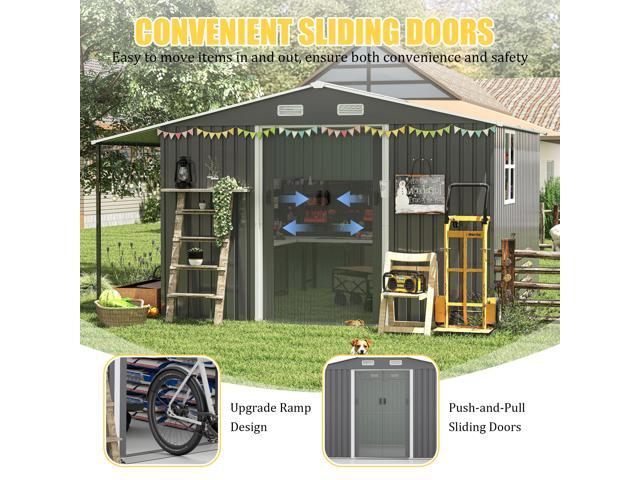 10x12 Ft Outdoor Storage Shed, Extra Large Metal Shed with Lockable Doors, Windows, Outside Steel Tiny House Ideal for Garden, Backyard, Patio...