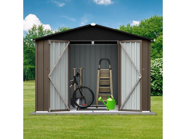 Metal garden sheds 8ft×6ft outdoor storage sheds Brown + Black
