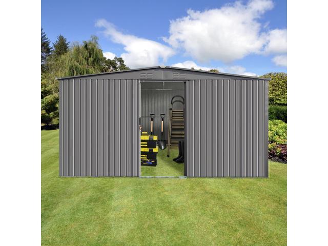 New Outdoor Storage Shed Has Two Functions: Metal Shed And Firewood Shed 13 ft×11 ft, More Suitable For Winter, Grey