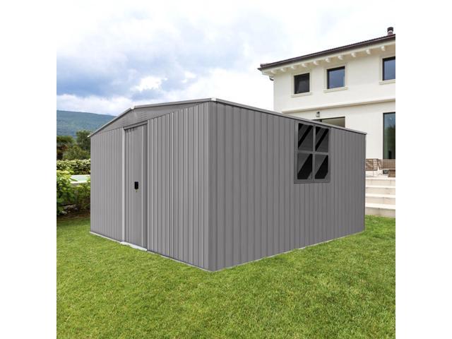 New Outdoor Storage Shed Has Two Functions:Metal Shed And Firewood Shed 14 ft x 12 ft, More Suitable For Winter, Grey