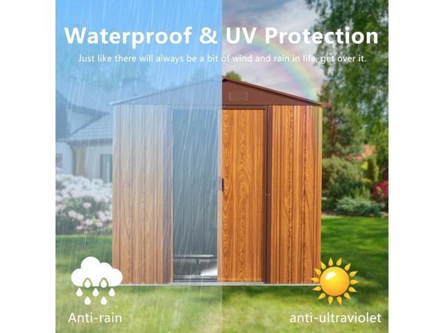 6 Ft. W X 6 Ft. D Metal Storage Shed Appealing horizontal siding in woodgrain with coffee trim to complement