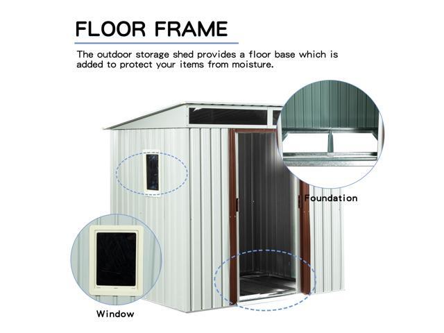 6ft x 5ft Outdoor Metal Storage Shed With window and Metal foundation White