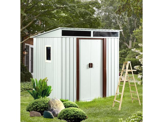 6ft x 5ft Outdoor Metal Storage Shed With window and Metal foundation White