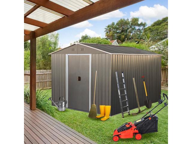 8x10ft Outdoor Metal Storage Shed with metal foundation Gray
