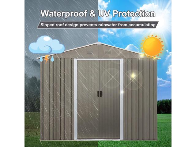8x10ft Outdoor Metal Storage Shed with metal foundation Gray