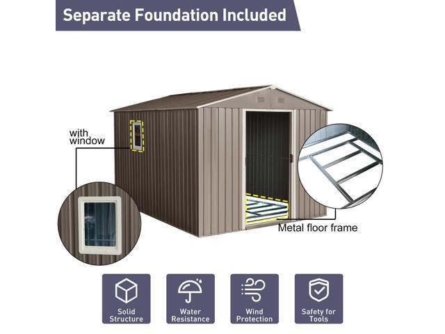 8ft x 10ft Outdoor Metal Storage Shed with Metal Foundation,with Window,Grey(W540S00017)