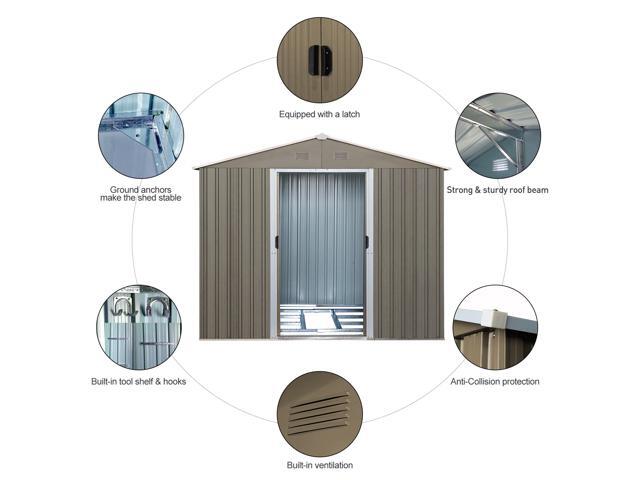 8ft x 10ft Outdoor Metal Storage Shed with Metal Foundation,with Window,Grey(W540S00017)