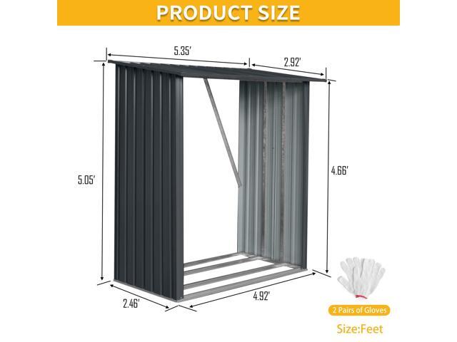 3ft x 5ft Outdoor Meta Firewood Rack,Open Wood Shed For Firewood, Pellet, or Lumber Storage, Black