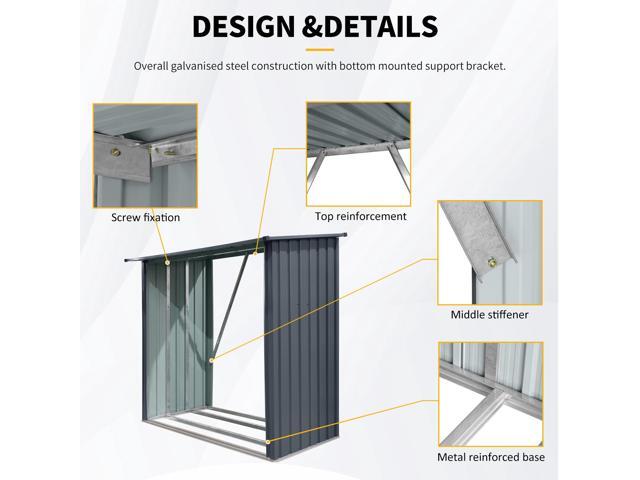 Outdoor Steel Firewood Rack,Open Wood Shed with Sloped Roof for Firewood,Pellet,or Lumber Storage,Black
