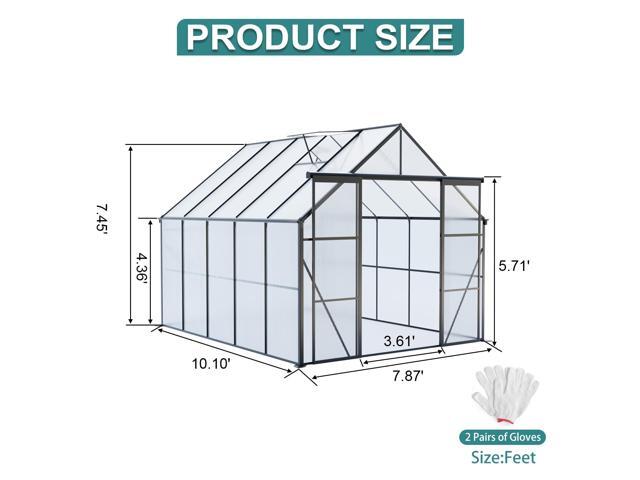 8x10FT Double Door Polycarbonate Greenhouse Raised Base and Anchor Aluminum Heavy Duty Walk-in Greenhouses for Outdoor Backyard in All Season,Black