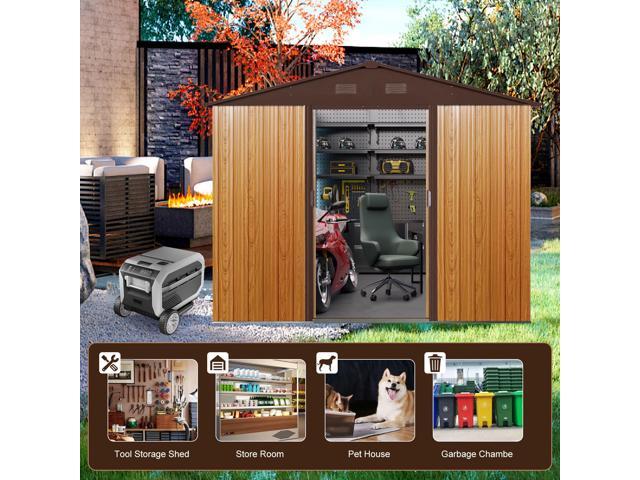 8ft x 6ft Outdoor Metal Storage Shed with Metal foundation,Coffee(W540S00014)