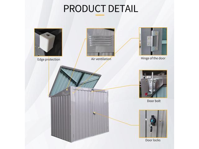 Garbage Bin Shed Stores 2 Trash Cans Metal Outdoor Bin Shed for Garbage Storage,Stainless Galvanized Steel, Bin Shed for Garden Yard Lawn Gray