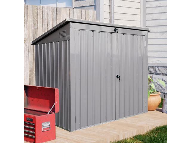 Garbage Bin Shed Stores 2 Trash Cans Metal Outdoor Bin Shed for Garbage Storage,Stainless Galvanized Steel, Bin Shed for Garden Yard Lawn Gray