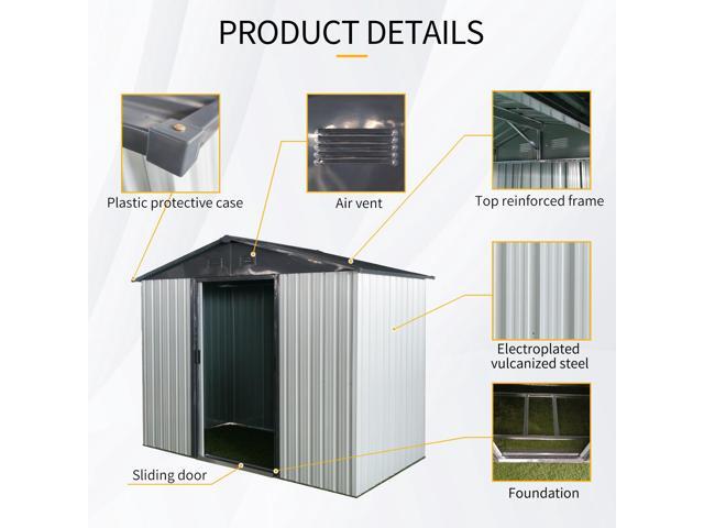 8ft x 4ft Outdoor Metal Storage Shed with Sliding Door and foundation for Backyard, Patio, Lawn - White and Black