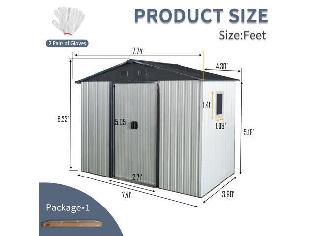 8ft x 4ft Outdoor Metal Storage Shed with Window and Metal Foundation for Backyard, Patio, Lawn -White and Black