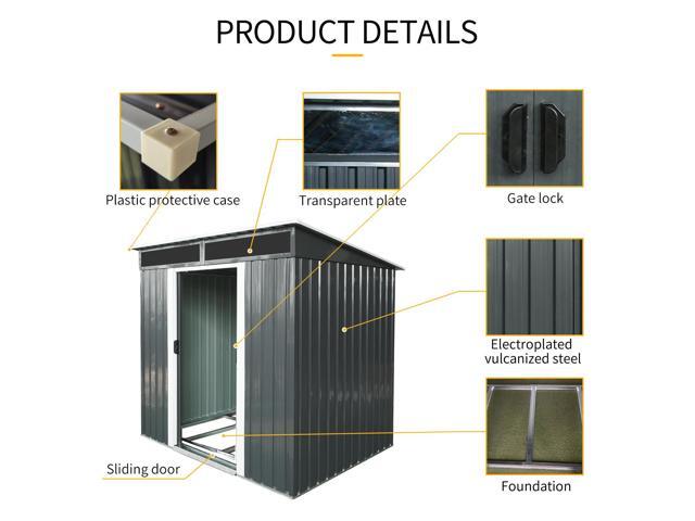 6ft x 5ft Outdoor Metal Storage shed with Lockable Sliding Doors and Transparent plate for Garden, Lawn (Black and White)