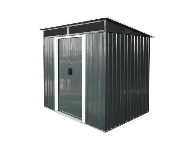 6ft x 5ft Outdoor Metal Storage shed with Lockable Sliding Doors and Transparent plate for Garden, Lawn (Black and White)