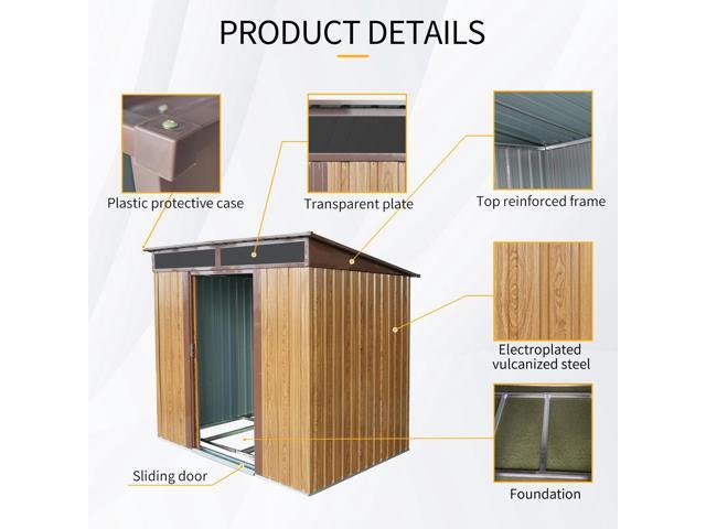 6ft x 5ft Outdoor Metal Storage with Transparent plate and Foundation for Backyard Garden Patio -Coffee