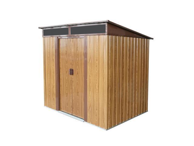 6ft x 5ft Outdoor Metal Storage with Transparent plate and Foundation for Backyard Garden Patio -Coffee