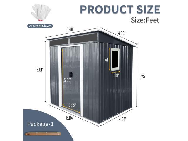 6ft x 5ft Outdoor Metal Storage Shed with Window and Transparent plate for Garden, Lawn (Black and White)