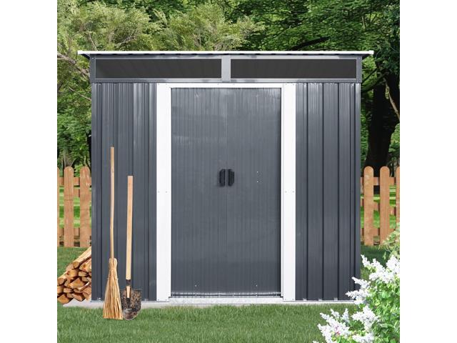 6ft x 5ft Outdoor Metal Storage Shed with Window and Transparent plate for Garden, Lawn (Black and White)