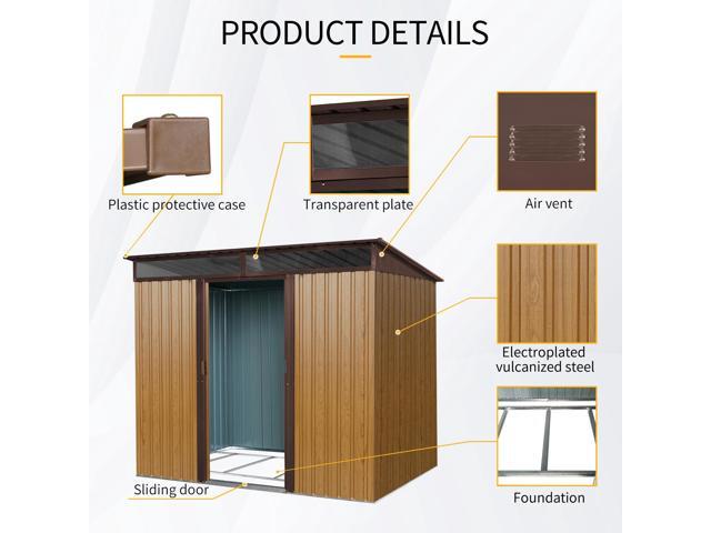 8ft x 6ft Outdoor Metal Storage with Lockable Sliding Doors and Transparent plate for Garden, Lawn (Coffee)