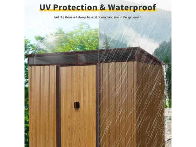 8ft x 6ft Outdoor Metal Storage with Lockable Sliding Doors and Transparent plate for Garden, Lawn (Coffee)