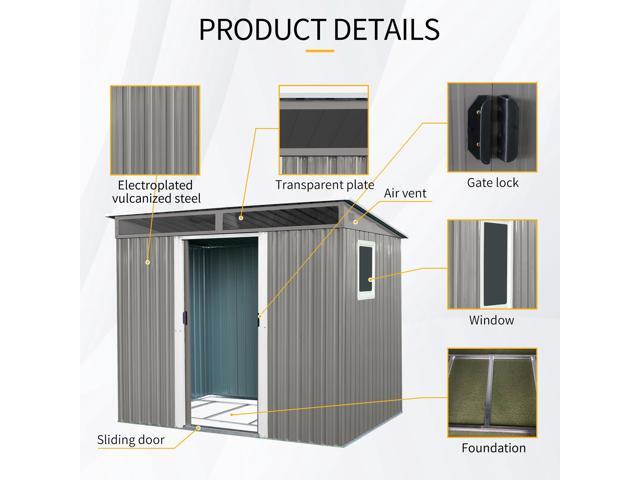 8 ft x 6 ft Outdoor Metal Storage Shed with Window,Transparent plate and lockable sliding door for Garden, Lawn (Gray)