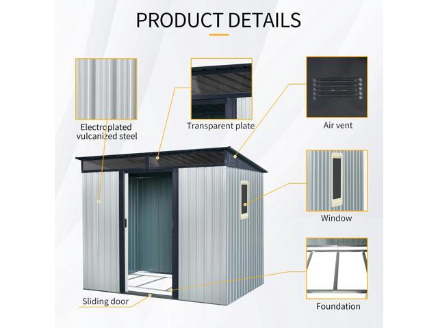8 ft x 6 ft Outdoor Metal Storage Shed with Window and Transparent plate for Garden, Lawn (White and Black)