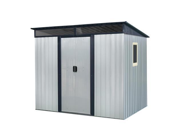8 ft x 6 ft Outdoor Metal Storage Shed with Window and Transparent plate for Garden, Lawn (White and Black)