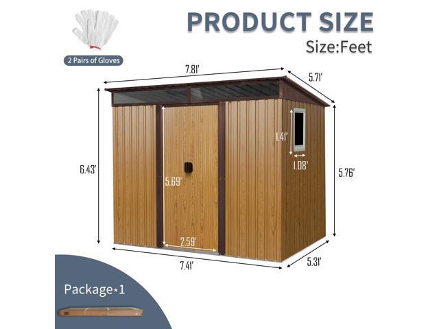 8 ft x 6 ft Outdoor Metal Storage Shed with Window and Transparent plate for Garden, Lawn (Coffee)
