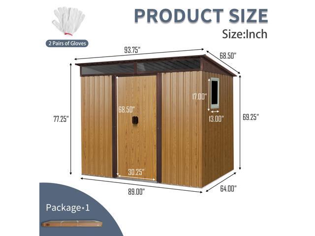 8 ft x 6 ft Outdoor Metal Storage Shed with Window and Transparent plate for Garden, Lawn (Coffee)