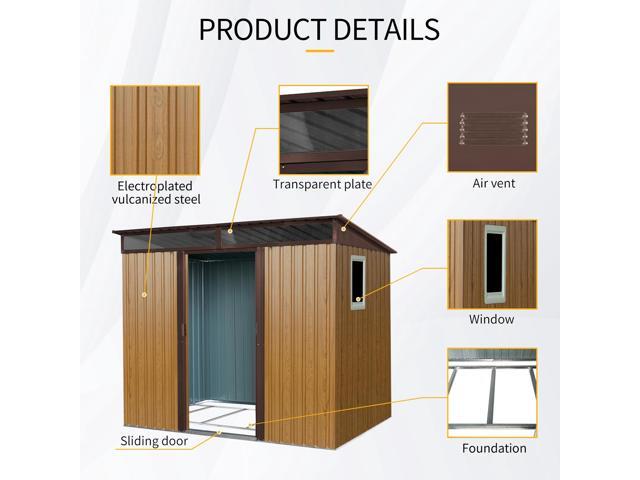8 ft x 6 ft Outdoor Metal Storage Shed with Window and Transparent plate for Garden, Lawn (Coffee)