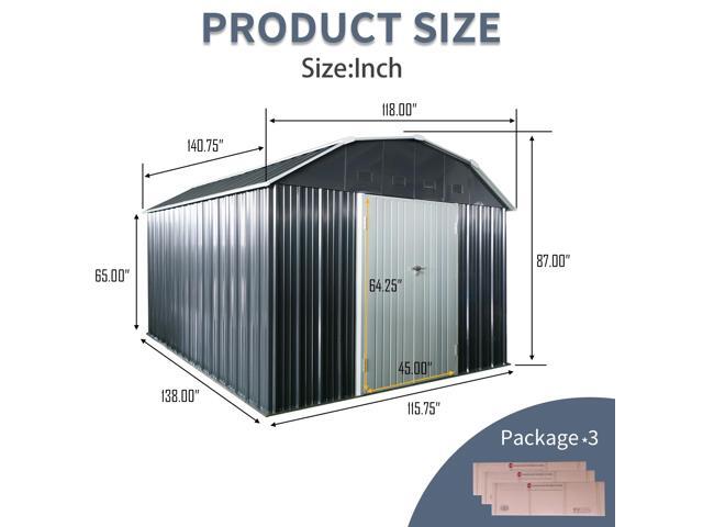 10 ft x 12 ft Outdoor Metal Storage Shed with Arch Roof with Lockable Doors for Backyard Garden Patio Lawn, Black