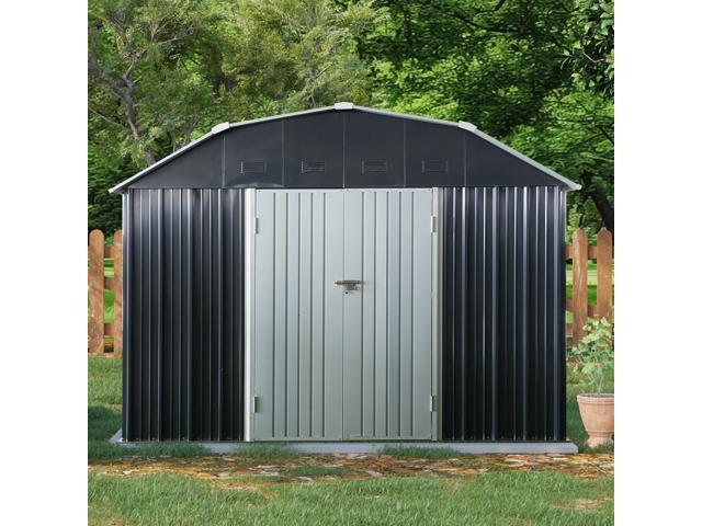 10 ft x 12 ft Outdoor Metal Storage Shed with Arch Roof with Lockable Doors for Backyard Garden Patio Lawn, Black