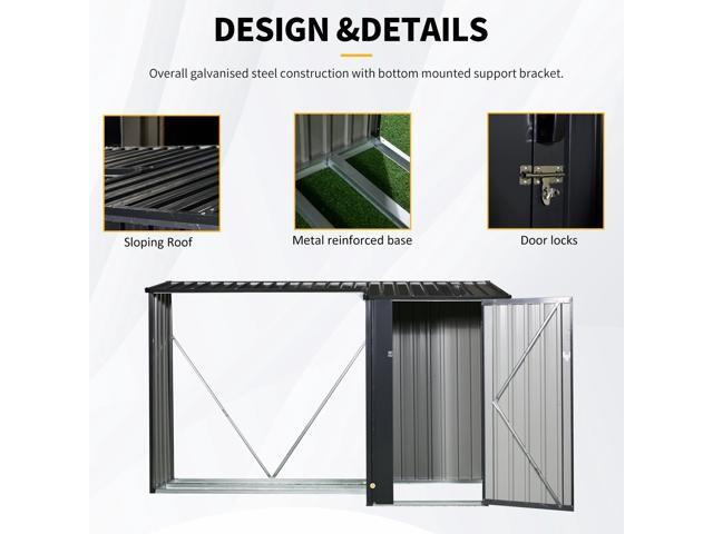 Outdoor Steel Firewood Rack and Metal Storage Shed,Two-In-One,Black (W540P171889) updated version