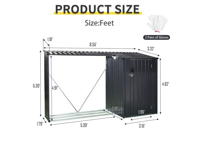 Outdoor Steel Firewood Rack and Metal Storage Shed,Two-In-One,Black (W540P171889) updated version