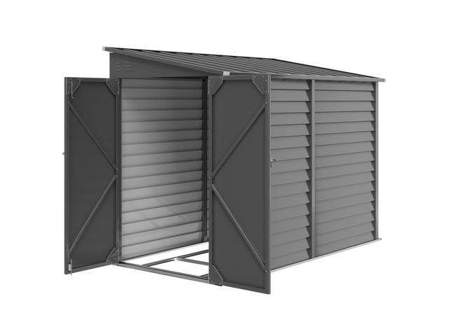 Dark Gray Outdoor Storage Shed with Foundation Kit, Lockable Doors and Gloves for Patio, Lawn