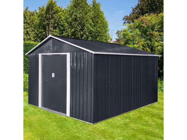 Metal garden sheds 11.2ftx10.6ft outdoor storage sheds Grey with window