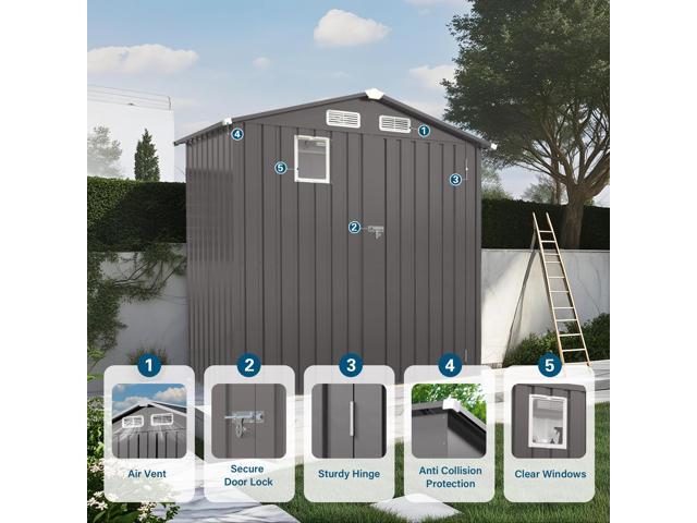 6X 3.6FT Metal Outdoor Storage Shed, Tool Shed with Peaked Roof Watertight with Clear Window and Lockable Door Compact Metal Tool Room for Garden,...