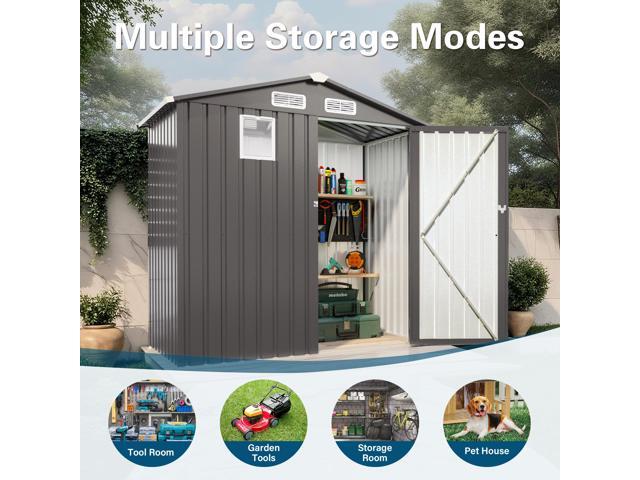 6X 3.6FT Metal Outdoor Storage Shed, Tool Shed with Peaked Roof Watertight with Clear Window and Lockable Door Compact Metal Tool Room for Garden,...