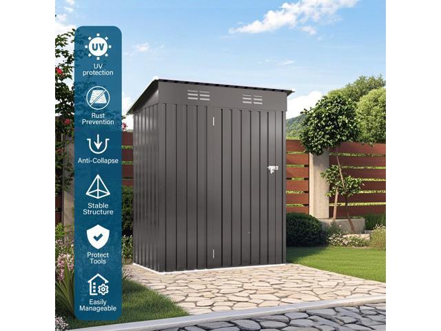 5X3 FT Metal Outdoor Storage Shed, Tool Shed with Pitched Roof and Lockable Door Compact Metal Tool Shed for Garden, Backyard, Patio, Everyday...